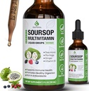 Soursop Graviola Multivitamine Liquid Drops 1800mg, Biologische Soursop Bitters Liquid, Antioxidant Blend Sea Moss, Vitamine B6, C, D3, Pure Leaf Extract, Immunity Support, 98% Absorptie, Vegan, 2 fl oz