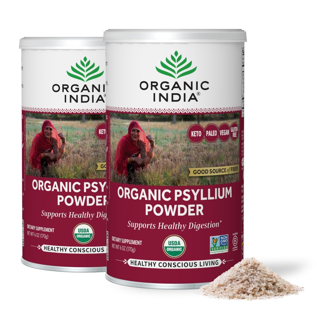 ORGANISCHE INDIA Psyllium Poeder Biologische - Fine Grain Psyllium Supplement, Digestie Support, Veganistisch, Glutenvrij, Non-GMO, Bron van Vezel - 6 oz (Pack of 2)