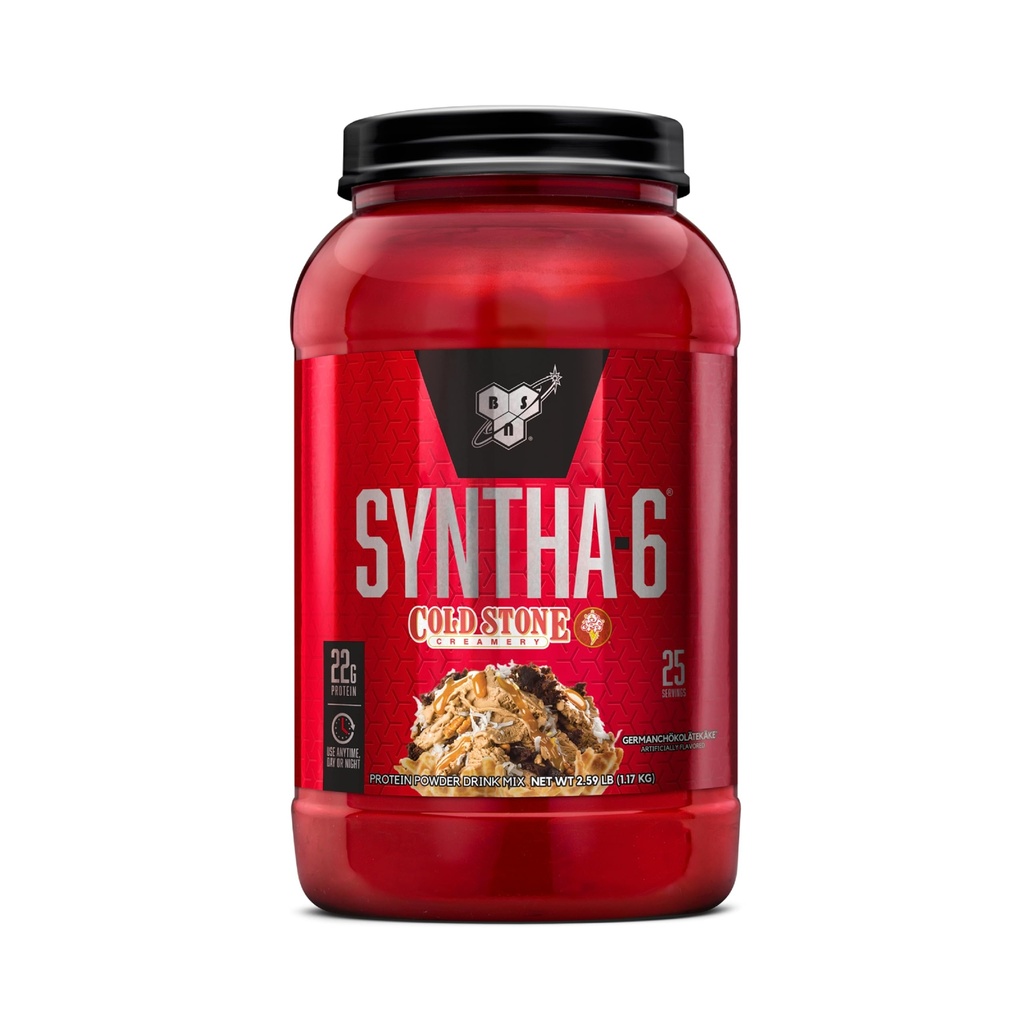 BSN Syntha-6 Wei Proteïnepoeder, Cold Stone Creamery- Germanchökolätekäke Smaak, Micellar Caseïne, Melkeiwit Isolaatpoeder, 25 Servers