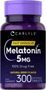 Carlyle Melatonine 5 mg Fast Loss 300 tabletten Berry Flavor Vegetarian, Non-GMO Supplement