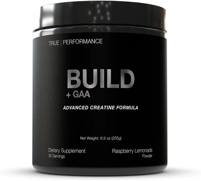 Bouw + GAA, voor spieropbouw en herstel, Raspberry Lemonade, Patent in afwachting van GAA + Creatine Monohydraat, Verbetert sterkte, prestaties en spiergroei - Creatine, GAA, Betaine - 30 Servers