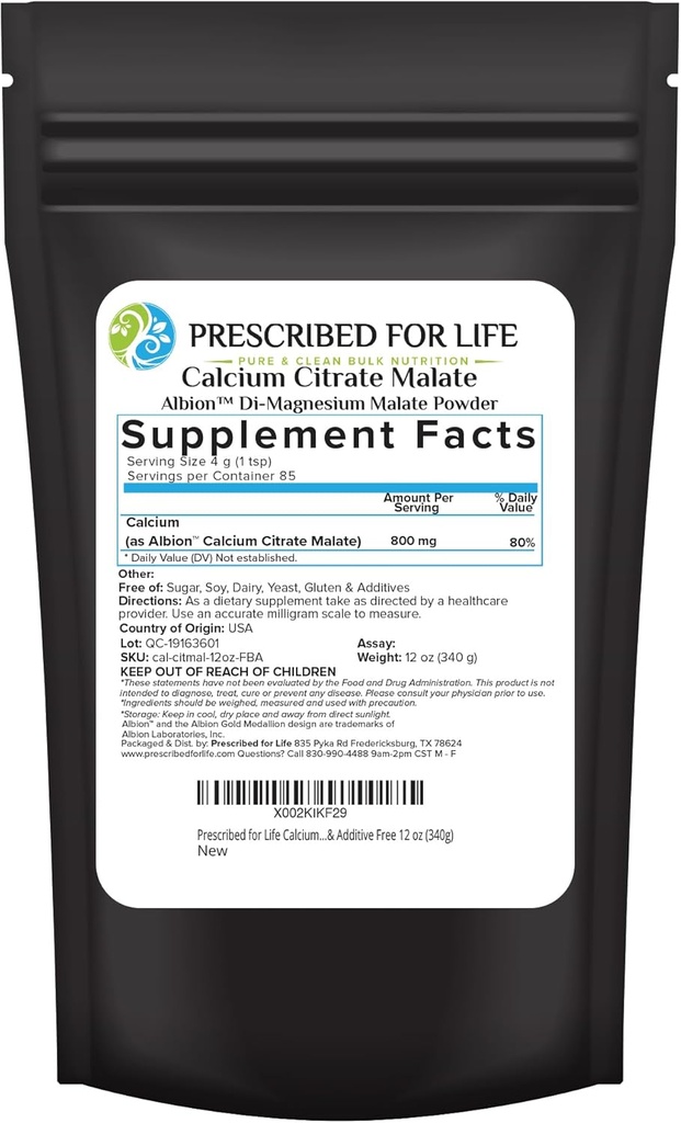 Voorgeschreven voor Life Calcium Citrate Malate, Pure Vegan Calcium Powder, Easy Absorptie Formula, Non GMO, Filler & Additive Free (340g)