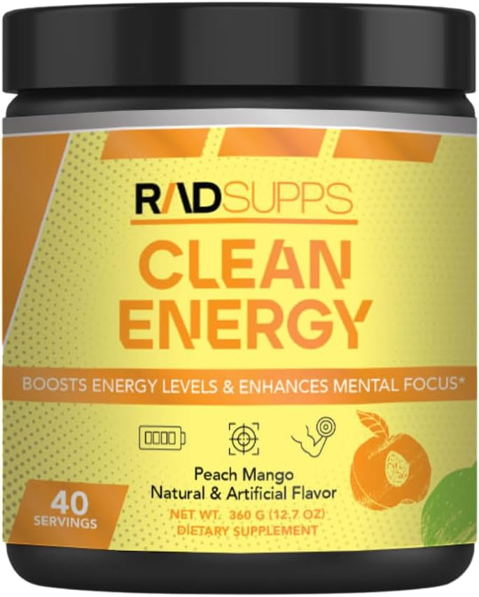 Clean Energy - Pre-workout poeder voor mannen en vrouwen met BCAA's Aminozuren, energiedrank poeder, Aminozuur energie poeder voor energie & focus - 40 porties (12,7 oz, Peach Mango)