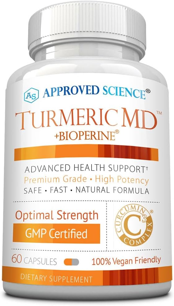 Goedgekeurde wetenschap Kurkuma MD - met BioPerine & 95% gestandaardiseerde Kurkuma curcuminoïden - 60 capsules (1 maand levering)