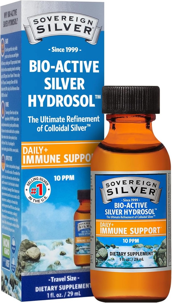 Sovereign Silver Immune Support - Collective Silver, Bio-Active Silver Hydrosol, 10 ppm, Liquid Twist Top, Travel Size, 1 Fl Oz, (29 ml)