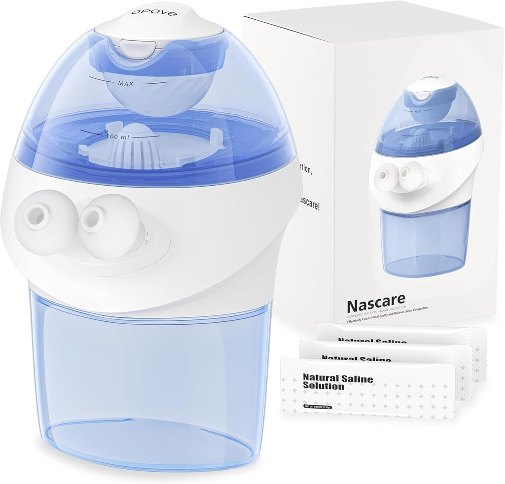 opove neus sproeisysteem, Sinus Rinse Kit met 1 neusreiniger & 15 zoutverpakkingen, zelf reinigende en automatische afvalinzameling, oplaadbare Sinus Rinse Fles voor het verwijderen Nasal Discomfort