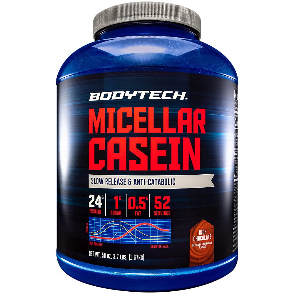 BODYTECH Micellar Caseïne Proteïne Poeder, Trage Release voor Overnight Muscle Recovery - 24 Gram Proteïne per Serving - Rijke Chocolade (4 Pond)