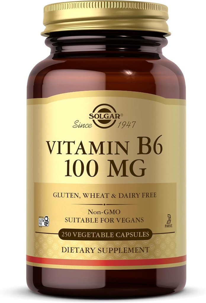 Solgar Vitamine B6 100 mg, 250 plantaardige capsules