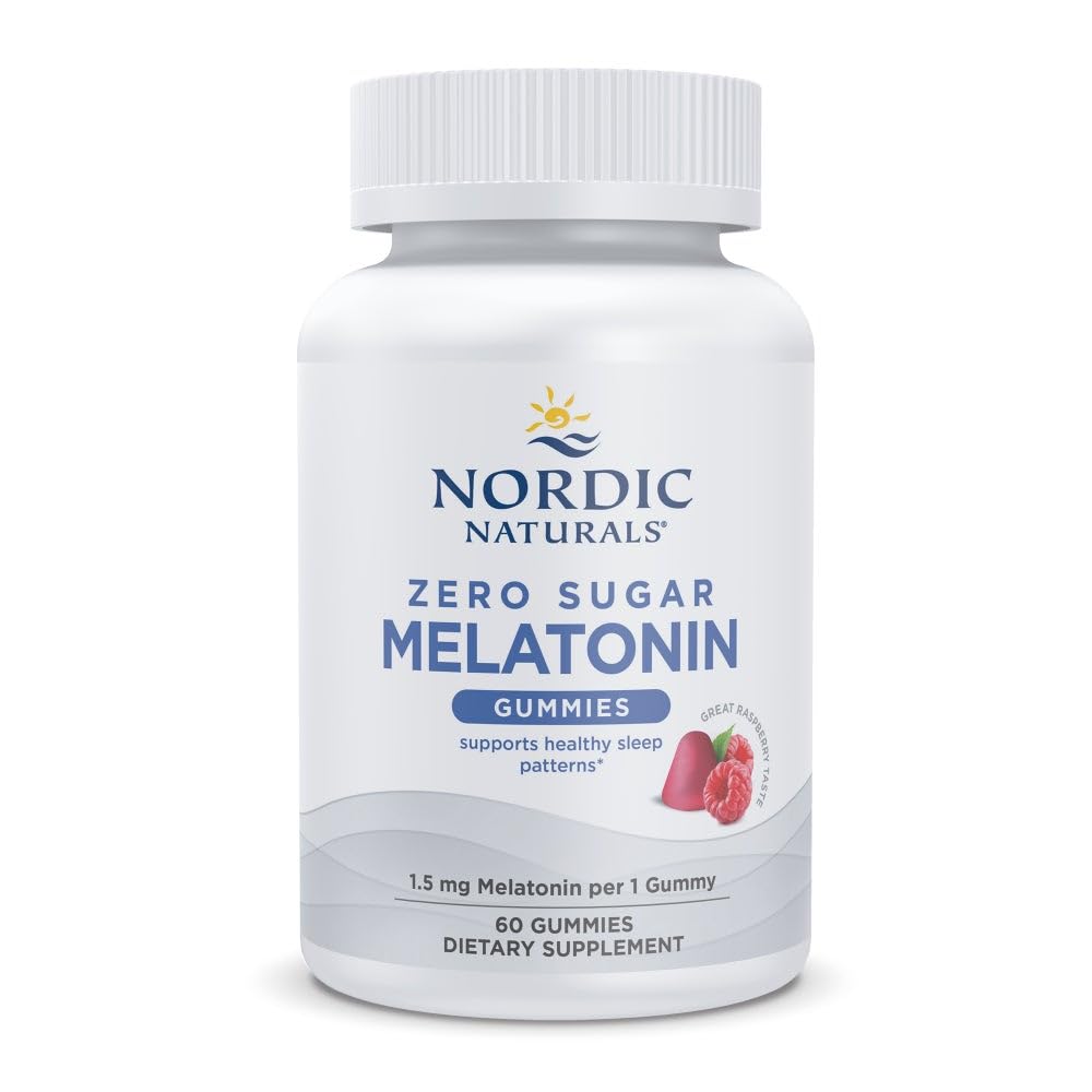 Nordic Naturals Zero Sugar Melatonine Gummies, Raspberry - 60 Gummies - 1,5 mg Melatonine - Grote Smaak - Rustige Slaap, Antioxidant Ondersteuning - Non-GMO, Vegan - 60 Servers