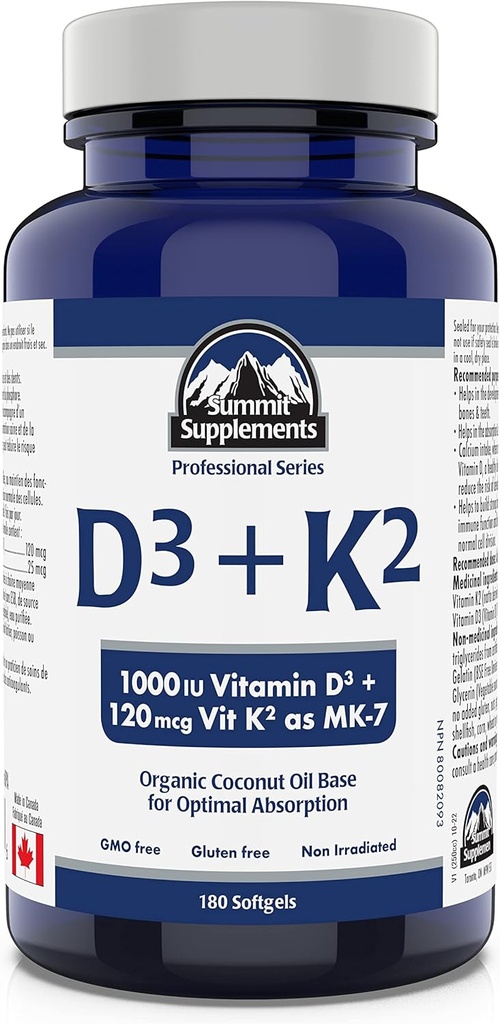 Summit Supplementen - Vitamine D3 K2, 180 Softgels - Geformuleerd om u te helpen behouden gezonde botten, tanden en spieren - Ondersteuning Lichaam Calcium Absorptie en het verminderen van risico op breuken