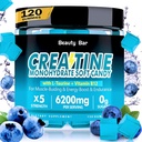 Creatine Monohydraat Gummies,6200mg voor mannen & vrouwen, Kauwbare Creatine voor verbeterde spiergroei, sterkte en herstel, Sugar Free Pre-workout Supplement,120 Tel, Blueberry Flavor