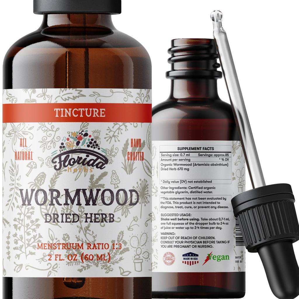 Wormwood Biologische Tinctuur - Natuurlijke Intestinale Reiniging en Digestieve Reiniging Supplement - Wormwood Herb Extract voor Detox - Made in USA - 2 Fl Oz (Wormwood - 2 Fl Oz)