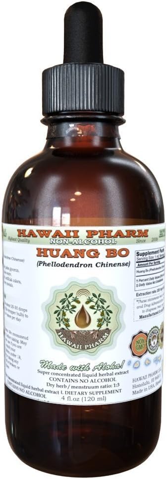 Hawaii Pharm Huang Bo Alcoholvrije Liquid Extract, Huang Bo, Huang Bai, Amur Cork Tree (Phellodendron Chinense) Bark Glycerite Natural Herbal Supplement 2 oz