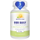 Onze Daily Vites L-Methylfolaat 5 mg / 5000 mcg Maximale sterkte Actieve Folaat, 5-MTHF, Filler Free, Glutenvrij, Niet-GMO, Vegetarische Capsules 90 Tellen (3 maanden levering)
