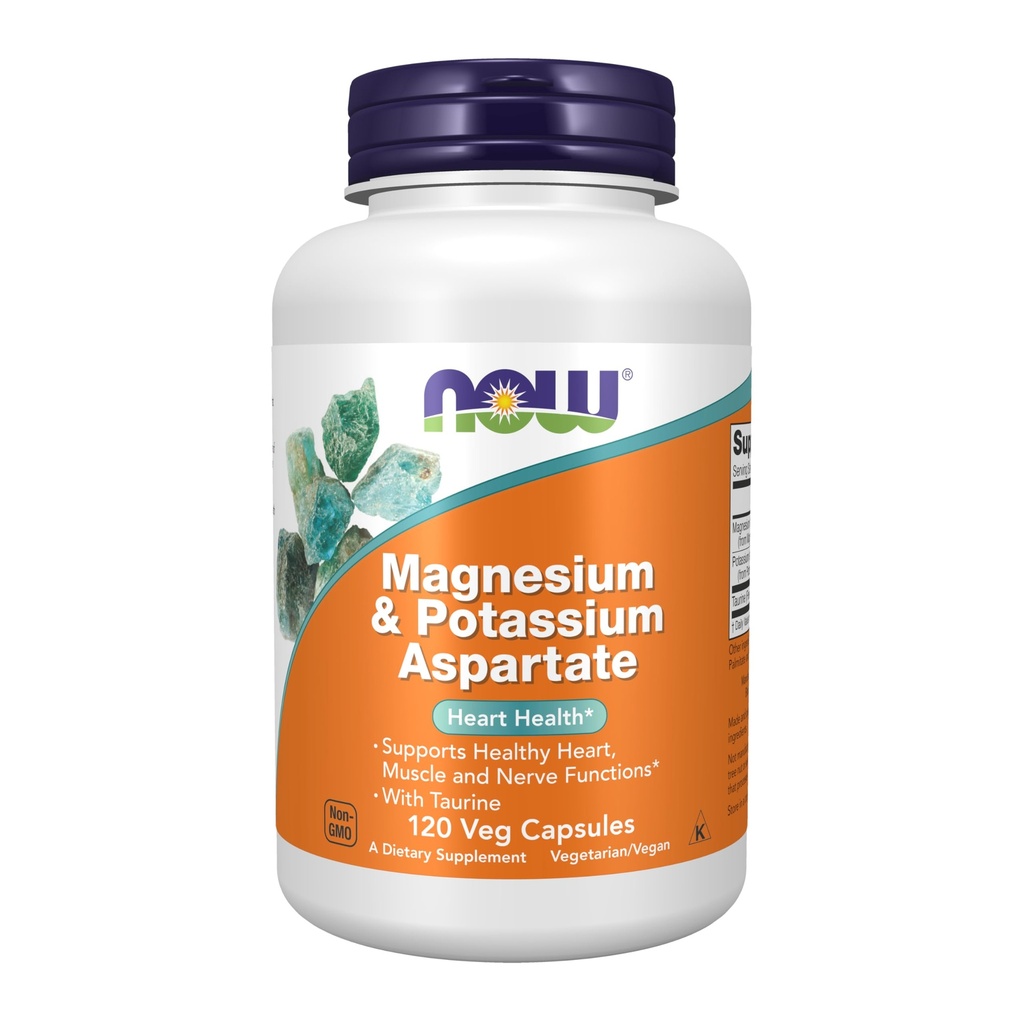 NOW Voedingssupplementen, Magnesium & Kalium aspartaat met Taurine, Hartgezondheid*, 120 Veg Capsules