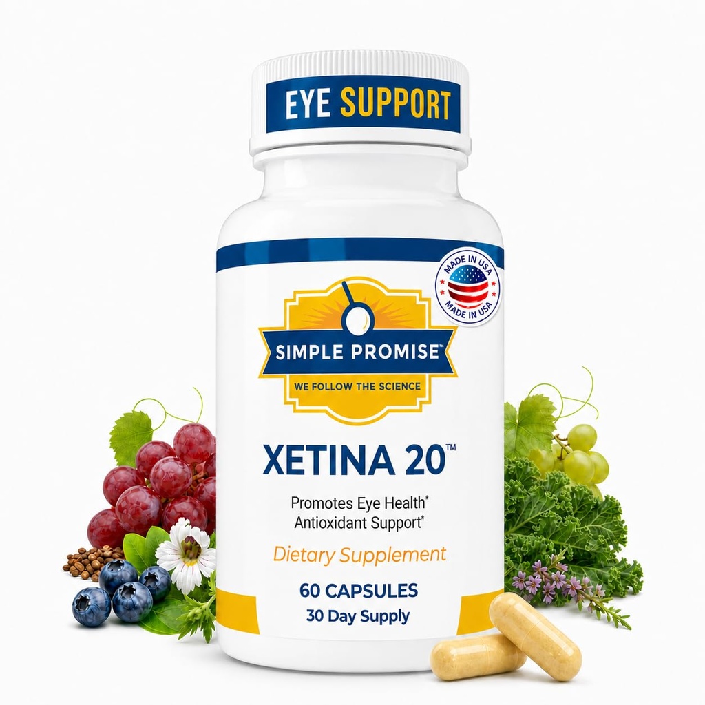 Eenvoudige belofte - Xetina 20TM Luteïne- en Zeaxanthinesupplementen - Essentiële ondersteuning voor ooggezondheid met vitamines E, Eyebright, zink, druivenzaadextract, rutine en bosbessen - 60 capsules