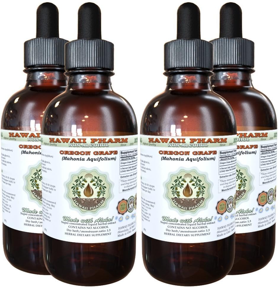 Hawaii Pharm Oregon Grape Alcohol-Free Liquid Extract, Oregon Grape (Mahonia aquifolium) Dried Root Glycerite Natural Herbal Supplement, USA 4x4 fl.oz