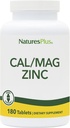NaturesPlus Cal/Mag/Zinc - 1.000 mg Calcium, 500 mg Magnesium, 75 mg Zink - 180 Vegetarische tabletten - Multi Mineral Supplement, Ondersteunt Bone, Heart & Immune Health - Glutenvrije - 45 porties