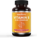 Zentastische vitamine B-complex - alle B-vitaminen met B12, B6, B9 Foliumzuur, Choline, Inositol - actieve en methylvormen - zenuwstelsel, energie, stofwisseling, Immuunondersteuning - 90 Vegan Capsules