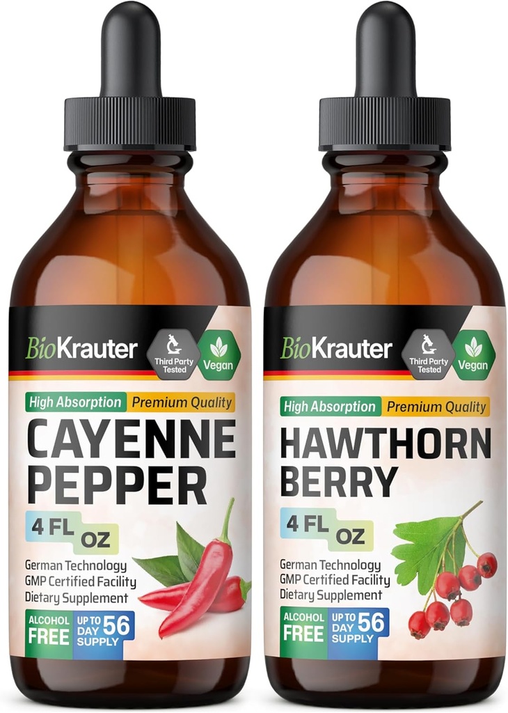 BIO KRAUTER Cayenne Tinctuur 4 Fl. Oz. & Hawthorn Berry Tinctuur 4 Fl. Oz.