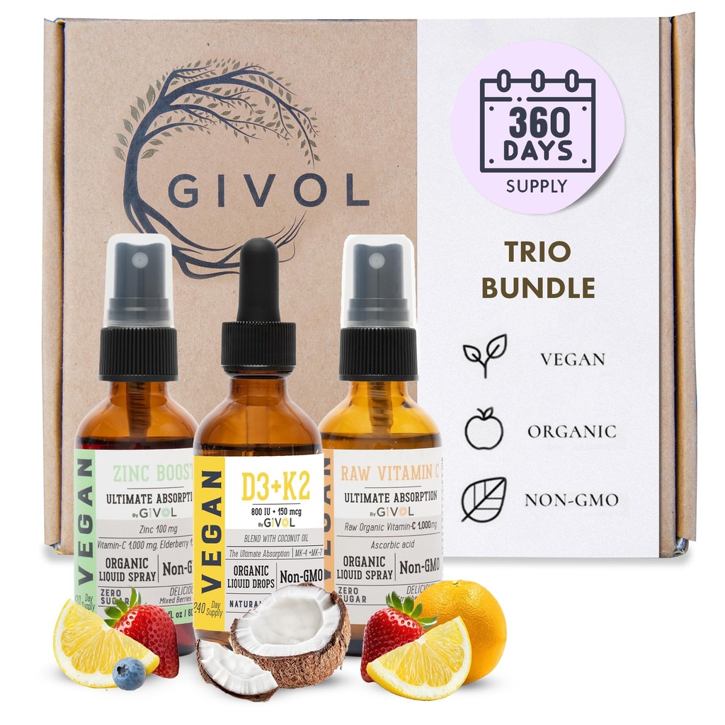 Immunity Support Pack - Raw Vitamin C, D3 & K2 Liquid, Zink Picolinaat - Premium Heart Health Vitamines w/Essential Minerals, Antioxidant Properties, & Cardiovasculaire Voordelen - 180 Days Supply