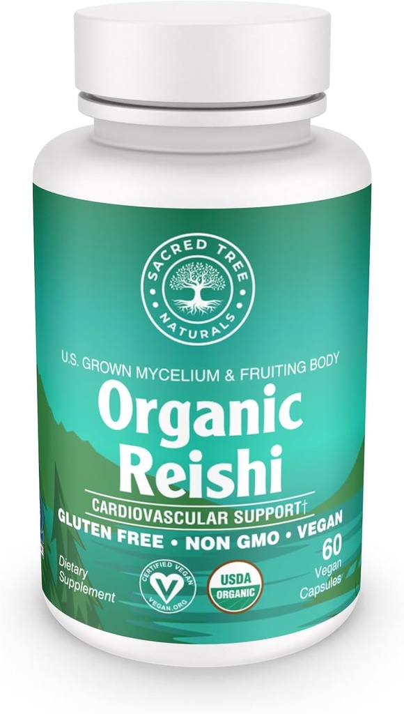 Organische Reishi Paddestoelen Capsules - 1.000mg Potentie - Stress Relief, Heart Health & Immunity - Non-GMO, Veganistan, 60 Tel (30 Servers)