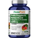 NusaPure 43 Fruit en groenten Kruidenmix, 11 Enzymen & Probiotica, 1200 mg, 250 Veggie Capsules (Non-GMO, Veganistisch)
