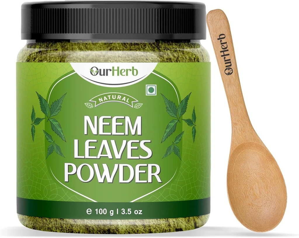 Neem Bladeren Poeder Natuurlijke oplossing voor puist-vrij Clear Skin & Silky Hair, ideaal voor gezichtspakketten, haarverzorging, en pigmenten ondersteuning met houten lepel 