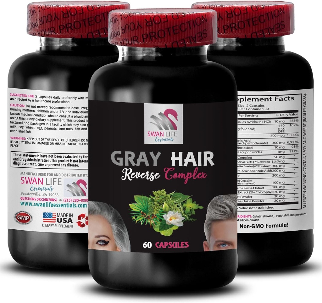 Brandnetelwortel - grijs haar omgekeerd - haarverjonging, jeugdige haren, haarpigmentatie, kleurverbeterende, herlevende natuurlijke kleur, haarherstel, haarverbluffing 1 fles 60 capsules
