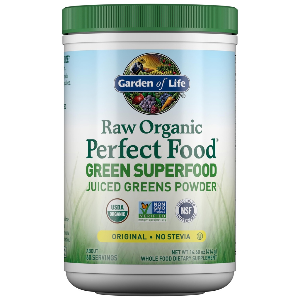 Tuin van het leven Super Greens Poeder Smoothie & Mix, Probiotica & Digestieve enzymen voor de spijsvertering gezondheid, Organische Superfoods Voeding Groenten en fruit voor vrouwen en mannen Energie, Origineel, 60 Serven