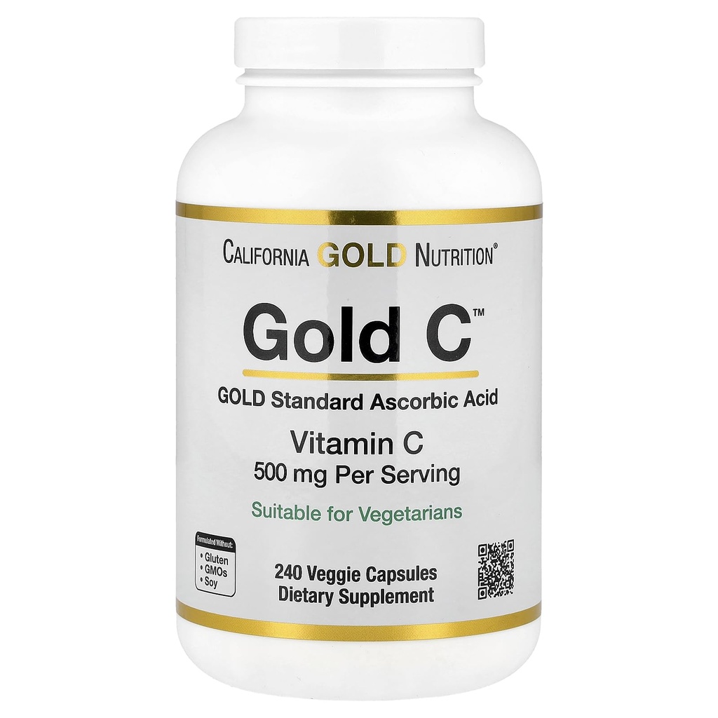 California Gold Nutrition Gold C USP Grade Vitamine C Supplement - Immune Support & Seizoengebonden Wellness - Vegetarisch vriendelijk - Glutenvrij, Non-GMO - 500 mg - 240 Veggie Capsules