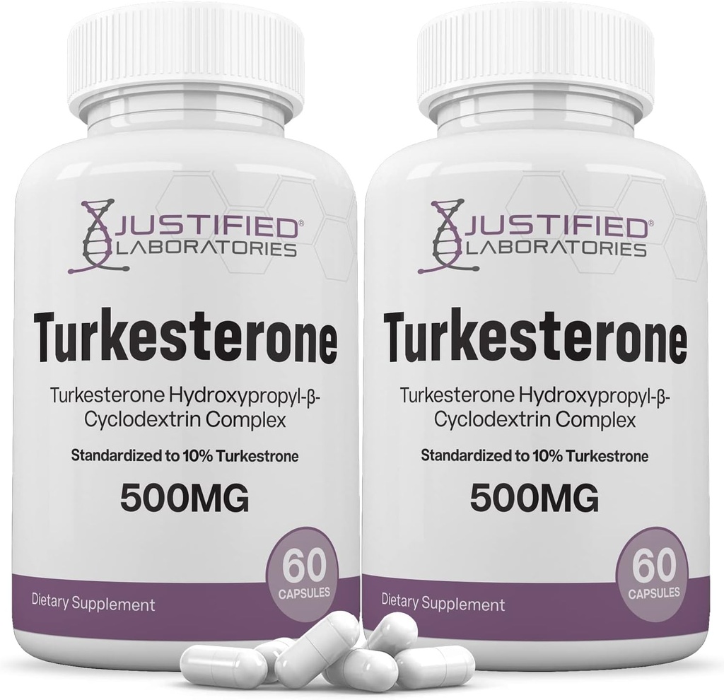 Justified Laboratories (2 Pack Turkesterone 500mg 10% Gestandaardiseerd Natuurlijk verhogen van uithoudingsvermogen endurance sterkte 120 capsules