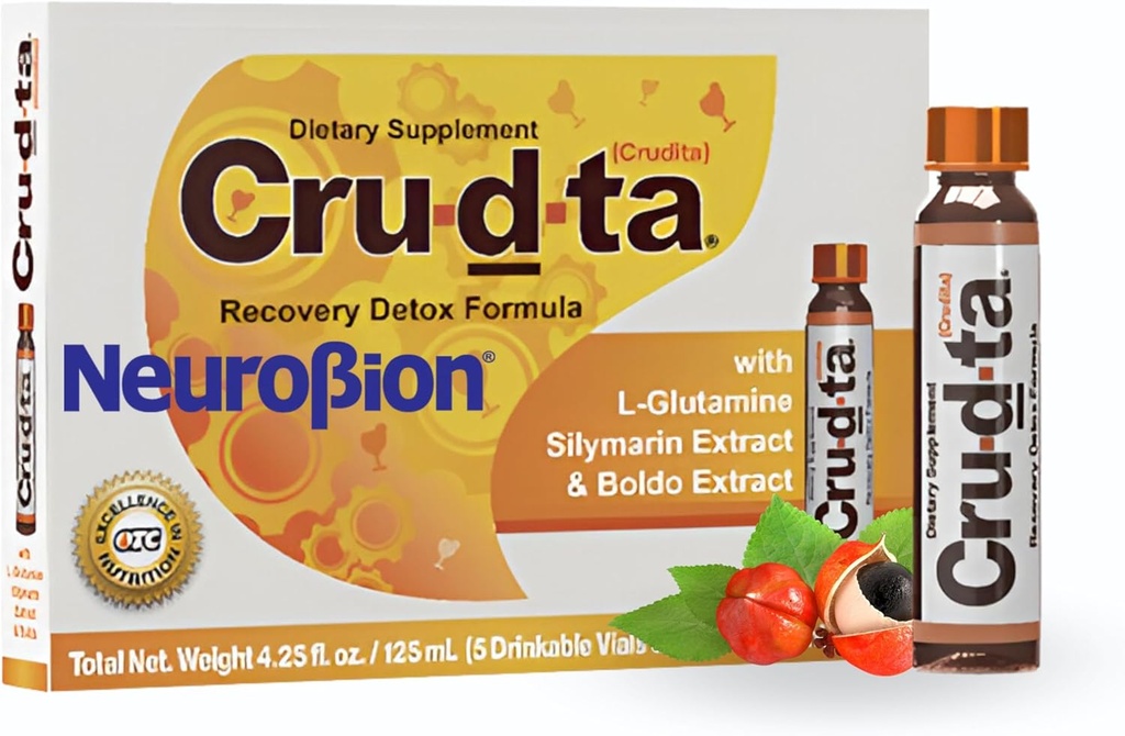 Crudta Recovery Detox Formule met L-Glutamine, Silymarin Extract, Boldo Extract, Antioxidanten, Immuun Ondersteuning, 5 Vials