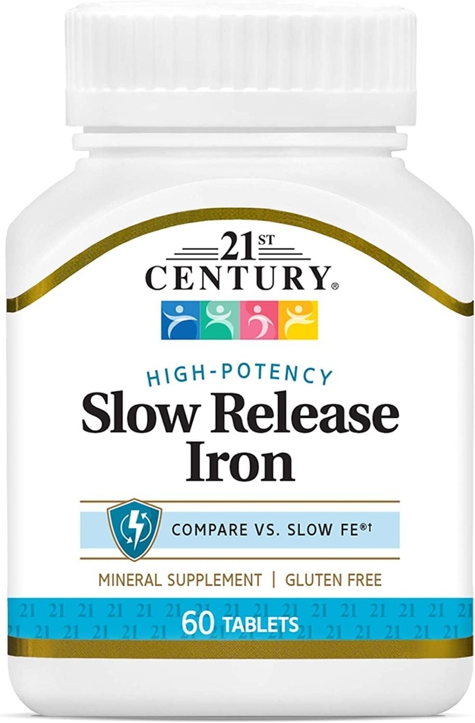 21e eeuw Slow Release Iron Tablets, 60 Tel VERPAKKING VAN 2 - Verpakking mei Vary