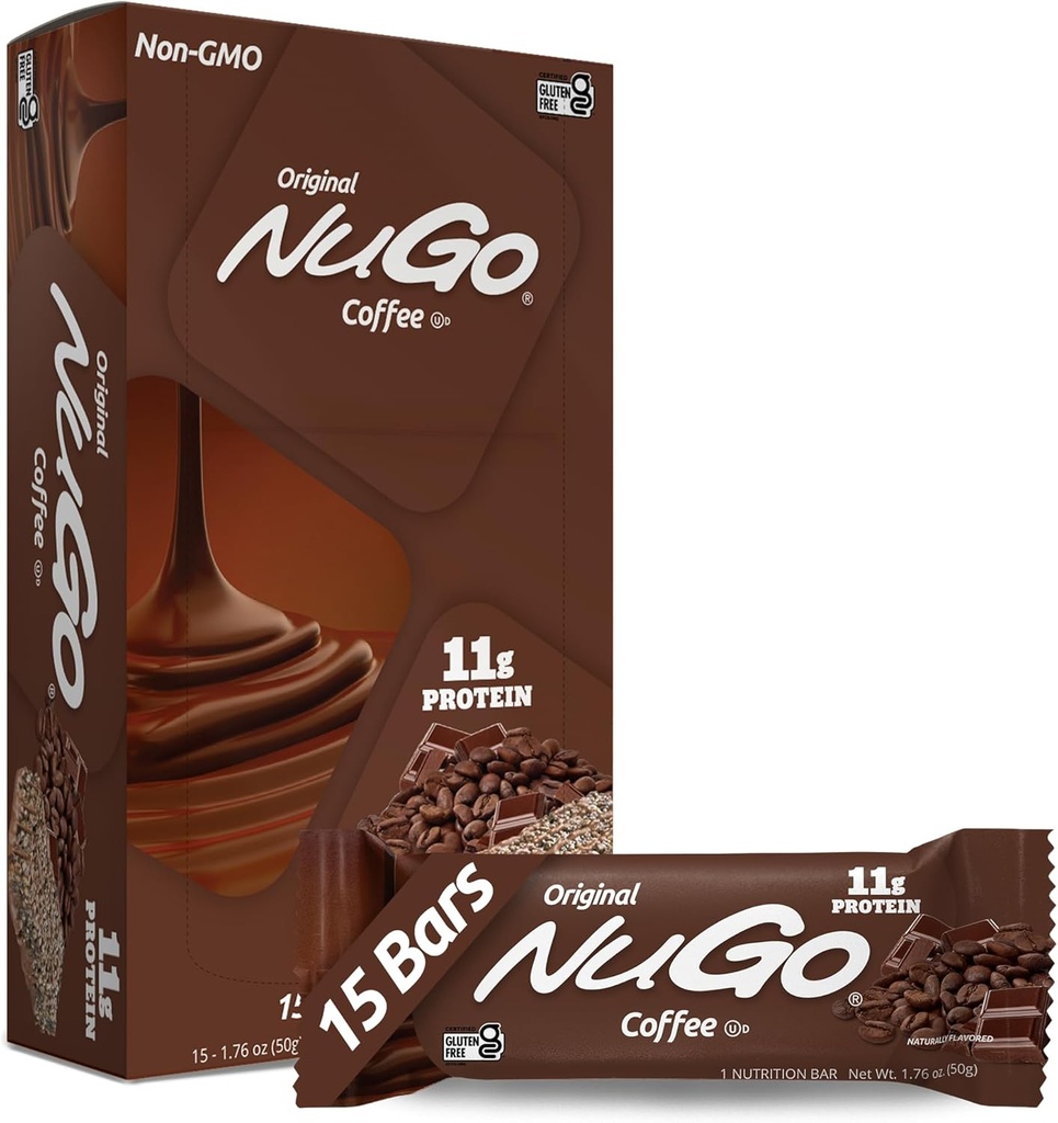 NuGo Proteine Bar, Koffie, 11g Proteïne, Glutenvrij, 15 Tellen