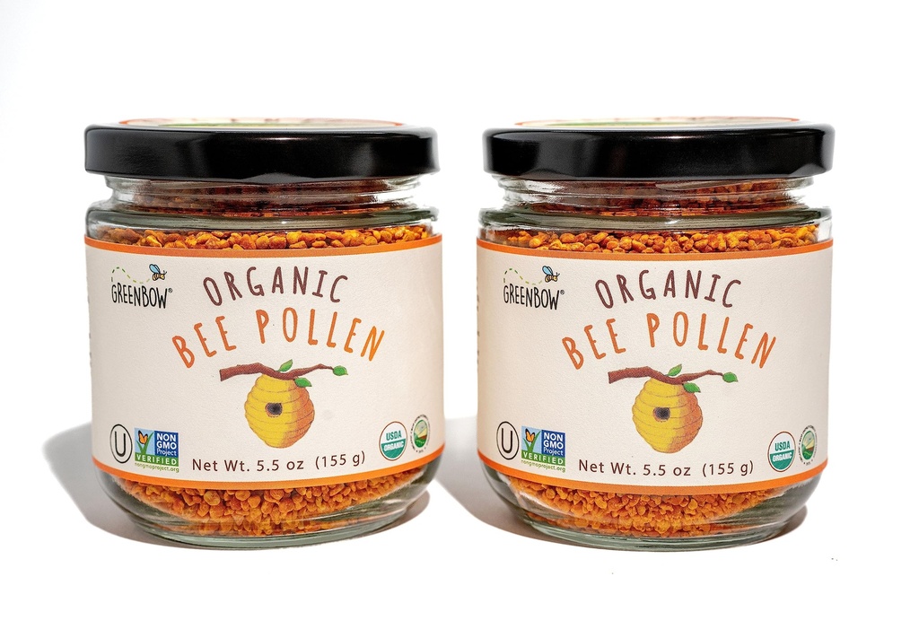 Greenbow Organic Bee Pollen - 100% USDA Certified Organic, Non-GMO, Pure, & Natural Bee Pollen - Superfood Packed with Proteins, Vitamins & Minerals - Kosher Certified, Gluten Free -155g x 2 Jars