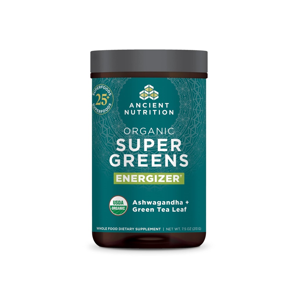 Oude voeding Biologische SuperGreens Energizer Poeder met Probiotica en B12, Gemaakt van echte groenten, fruit en kruiden, voor spijsvertering, ontgifting en energie-ondersteuning, 25 porties