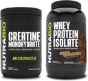 NutraBio Creatine Monohydraat, Unflavored, 500g en Wei Proteïne Isolaat, Nederlandse Chocolade, Supplement Bundle - Spierenergie, Lean Spiergroei, Herstel, en sterkte