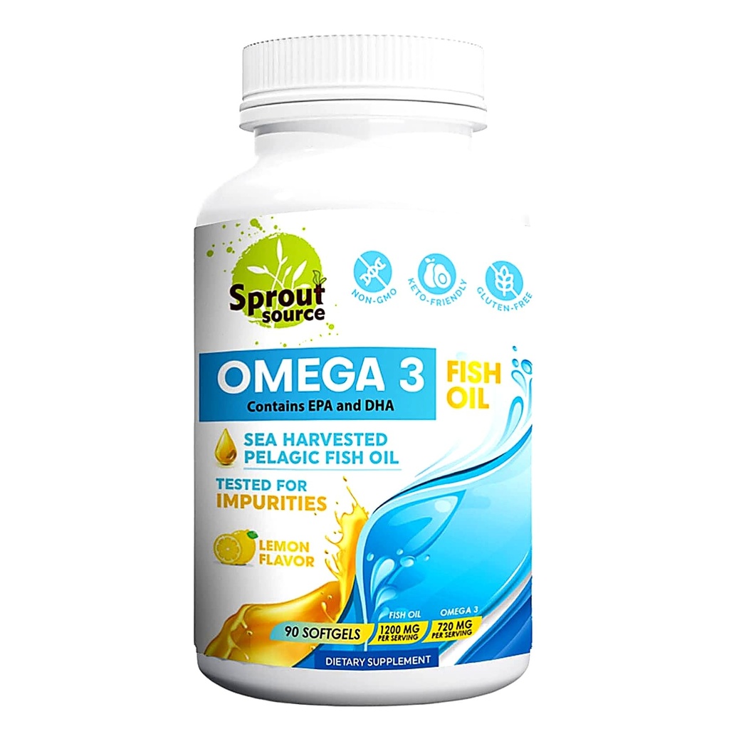 Sea-Harvested Pelagic Omega-3 Visolie voor de gezondheid van het hart, ogen en gezamenlijke ondersteuning - 1200mg, 90-Dag Supply - High Potency EPA DHA vetzuren - Citroen smaak Ansjovis Visolie - 90 Softgels