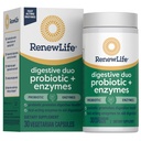 Renew Life Digestive Duo Probiotic and Enzymes Vegetarian Capsules, Probiotic bevordert de spijsvertering van de gezondheid, snelwerkende enzymen Vertering, met verzachtende kruiden - 30 Tel.