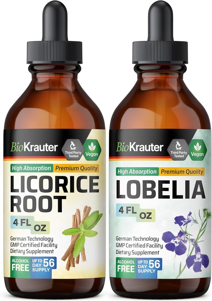 BIO KRAUTER Licorice Root Tinctuur 4 Fl. Oz. & Lobelia Tinctuur 4 Fl. Oz.