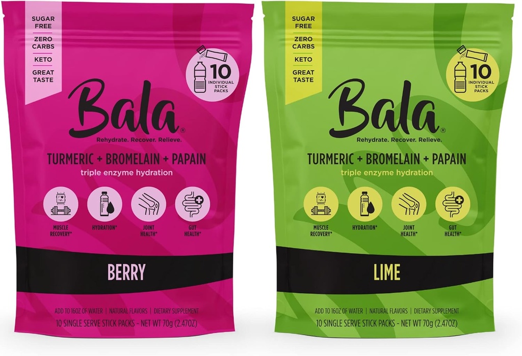 BALA Kurkuma Enzyme Poeder Paketten, Suikervrije Hydration Mix voor Gut Health, Immune Support, Natuurlijke Smaken, 10 Pack