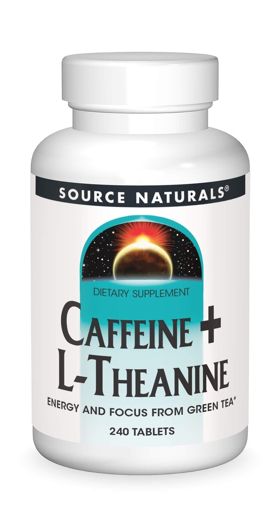 Bron Naturals Cafeïne + L-Theanine, Energie en Focus Ondersteuning van groene thee* - 240 tabletten