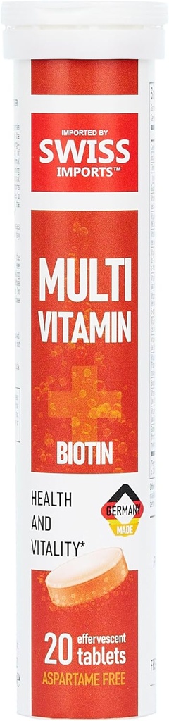 Bruisende Multivitaminen + Biotine voor Wellness en vitaliteit Dieetsupplement met Vitaminen C, E, B1, B2 B6, B12, A en D3, 3-pack, 60 tabletten