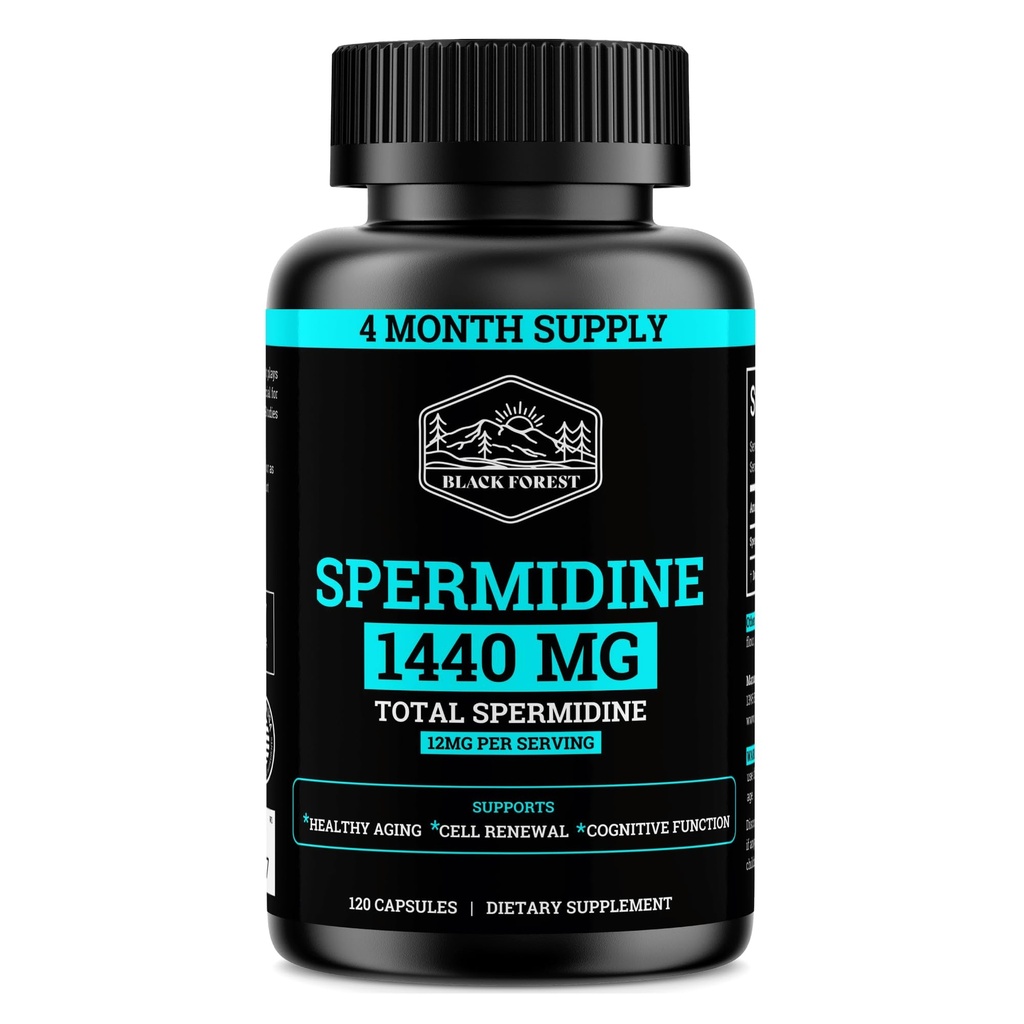 Spermidine supplement (1440 mg van 99% Pure Spermidine supplementen voor vrouwen en mannen) 4 maanden levering (100X meer potent dan tarwekiemextract) 12MGS per portie voor cellulaire gezondheid, anti-aging en energie