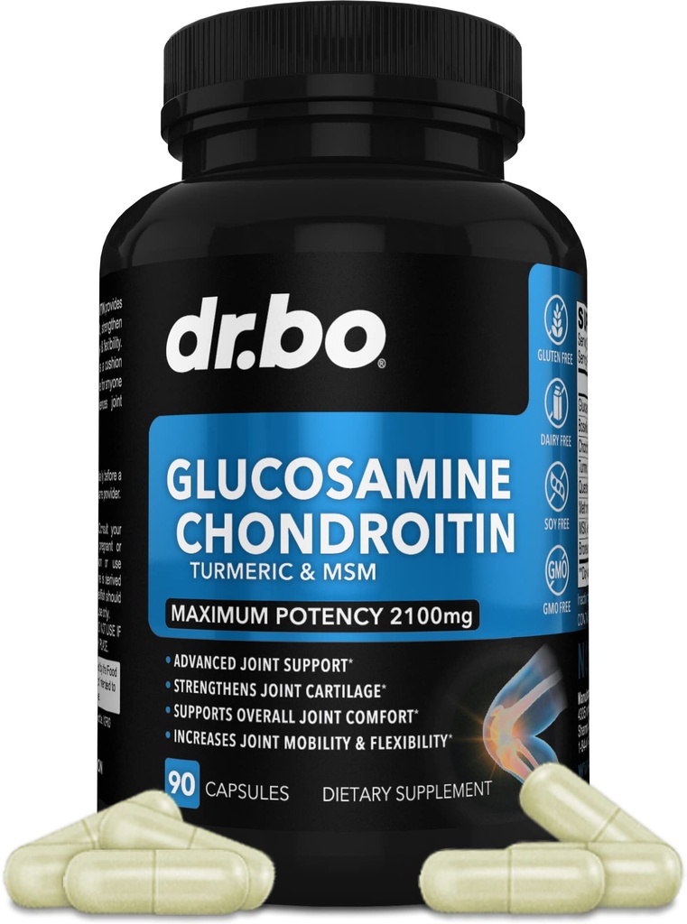 Glucosamine Chondroitin MSM Turmeric - Gewrichtsgezondheid Supplement 2100mg kniebeen en gewrichten - Gezamenlijke ondersteuning Supplement Pillen Geavanceerde Glucosamine sulfaat Capsules Gezamenlijke Supplementen voor mannen Vrouwen Volwassenen