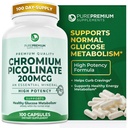 PurePremium Chromium Picolinaat 200mcg - High Potency Chromium Supplementen - Essential Mineral Health Support for Men/Women - Glutenvrije - 3 maanden levering - 100 capsules
