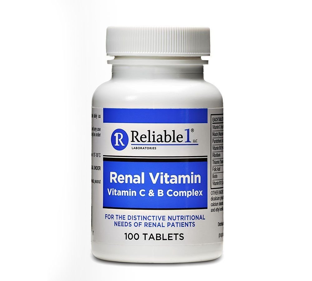 RELIABLE 1 LABORATORIA Renale Vitamine C & B Complex voor mannen en vrouwen (100 tabletten per fles) (enkelvoudig)