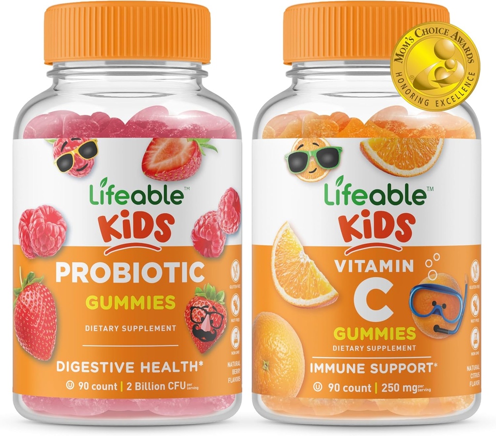 Levensbaar Probiotic 2 Miljard CFU Kids + Vitamine C Kids, Gummies Bundle - Grote Proeverij, Vitamine Supplement, Glutenvrij, GGO-vrij, Kauwbare Gummy