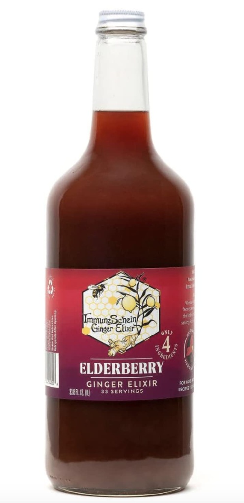 ImmuneSchein Elderberry Ginger Elixir Shots - Slechts 4 Real Food Ingrediënten, Geen Water, Azijn of Conservatieven: Handgemaakt van biologische Gemberwortels & Vlierbessen (33.8 fl oz, 1 Pack)